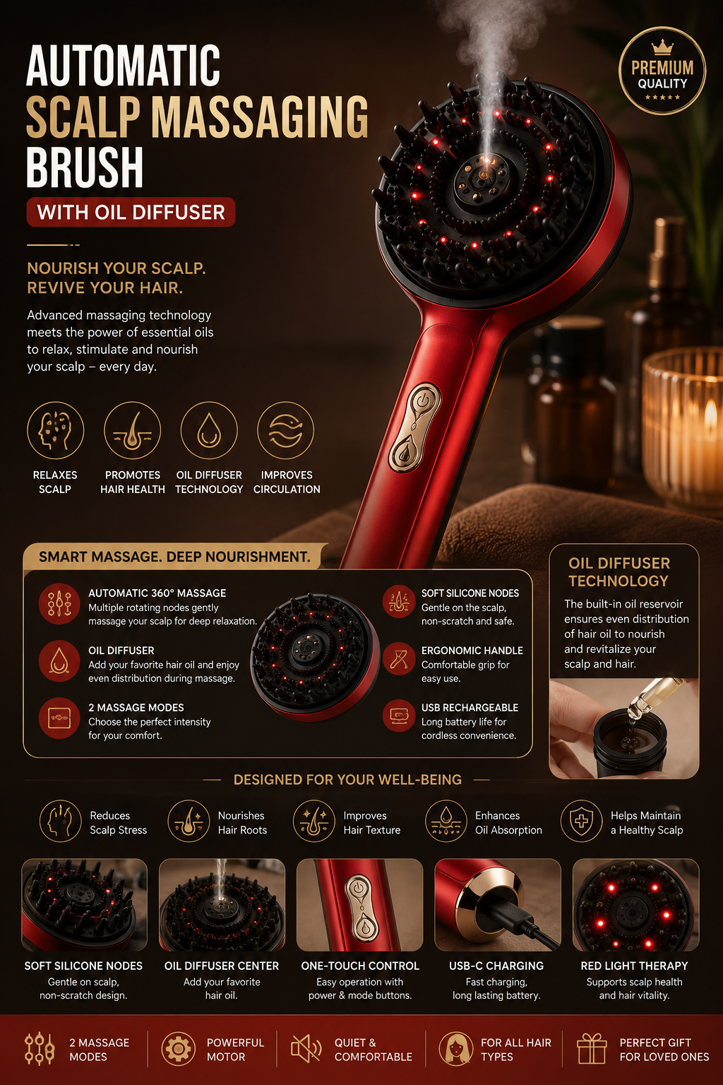 Automatic scalp massaging brush